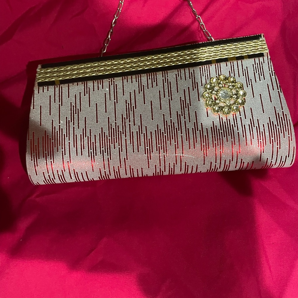 Elegant Cream and Gold/Burgandy Clutch Bag